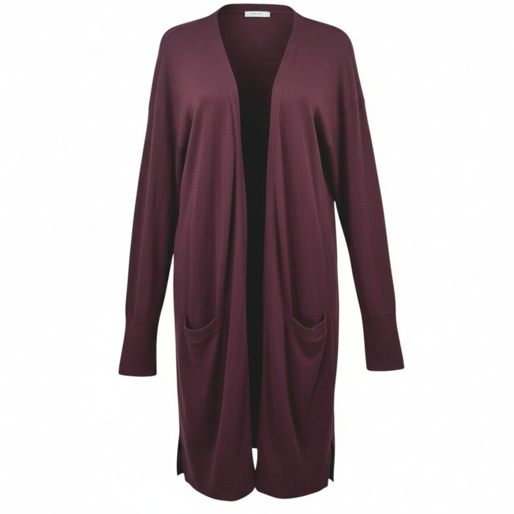 Halogen‎ Cardigan Sweater Medium Burgundy Knit Open Front Long Sleeve Pockets